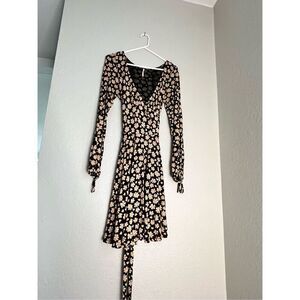 Free People Pradera faux wrap floral dress tie long sleeve size s